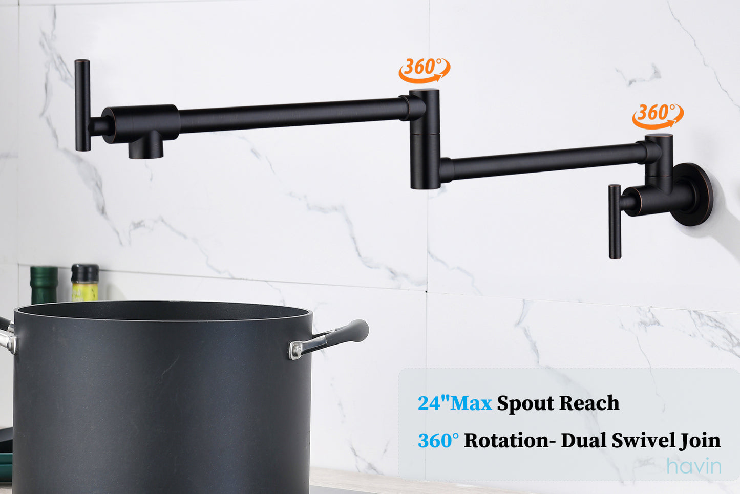 Havin Brass Pot Filler ORB,Wall Mount Commercial Pot Filler Faucet,Brass Copper Material Kitchen Folding Faucet,Coffee Machine Faucet with Stretchable Double Joint Swing Arms,Style A,Oil Rubbed Bronze