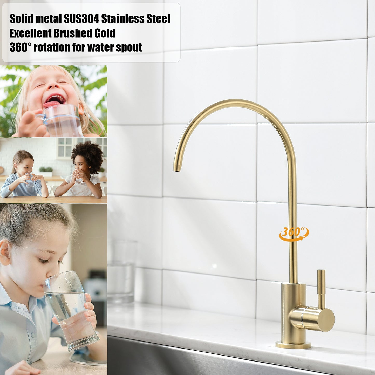 A601 SUS304 Stainless Steel filter faucet - one way drinking water tap (Brushed Gold)