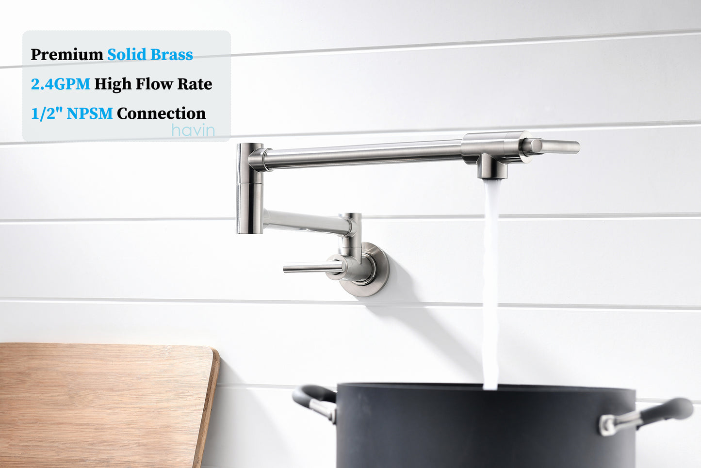 Havin Pot Filler,Pot Filler Faucet Wall Mount,Brass Material,with Double Joint Swing Arms (Style A Brushed Nickel A203, Brushed Nickel)