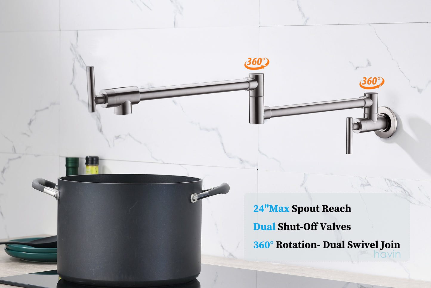 Havin Pot Filler,Pot Filler Faucet Wall Mount,Brass Material,with Double Joint Swing Arms (Style A Brushed Nickel A203, Brushed Nickel)