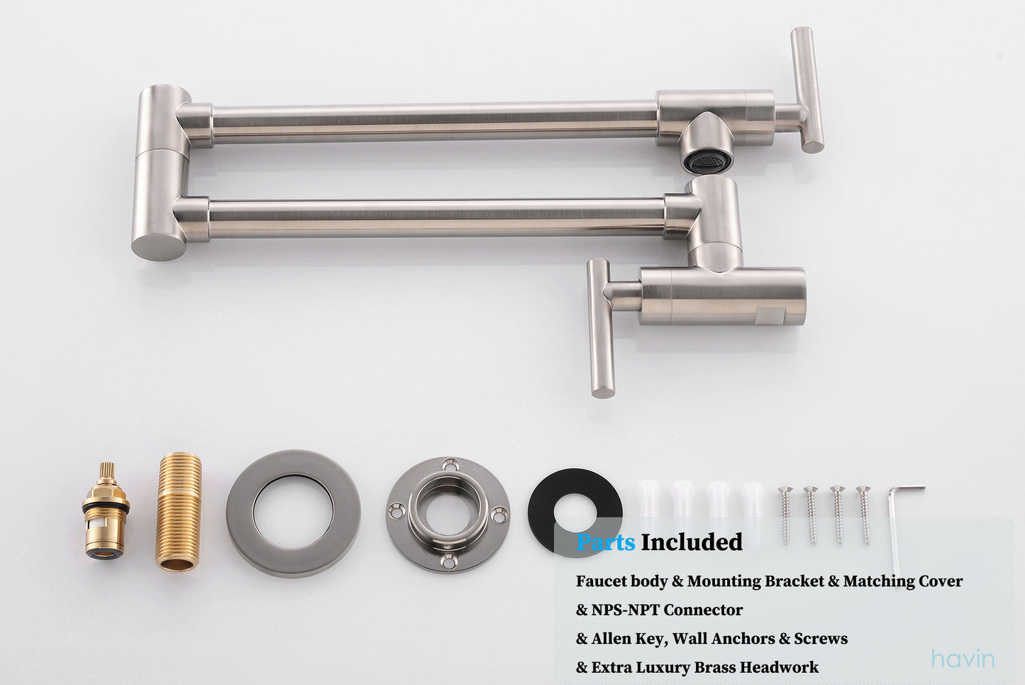 Havin Pot Filler,Pot Filler Faucet Wall Mount,Brass Material,with Double Joint Swing Arms (Style A Brushed Nickel A203, Brushed Nickel)