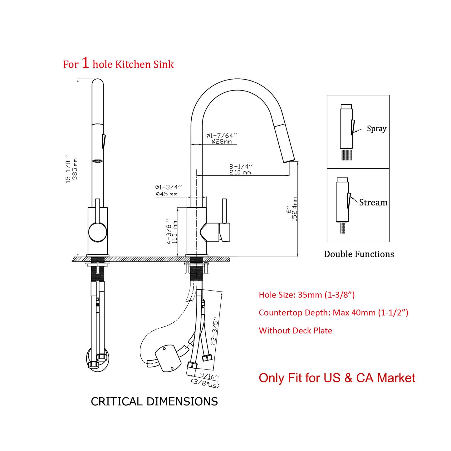 Havin Black Kitchen Faucet with Pull Down Sprayer, High Arc Stainless Steel Material, with cUPC Ceramic Cartridge,Without Deck Plate,Fit for 1 Kitchen Sink or Laundry Sink,Matte Black