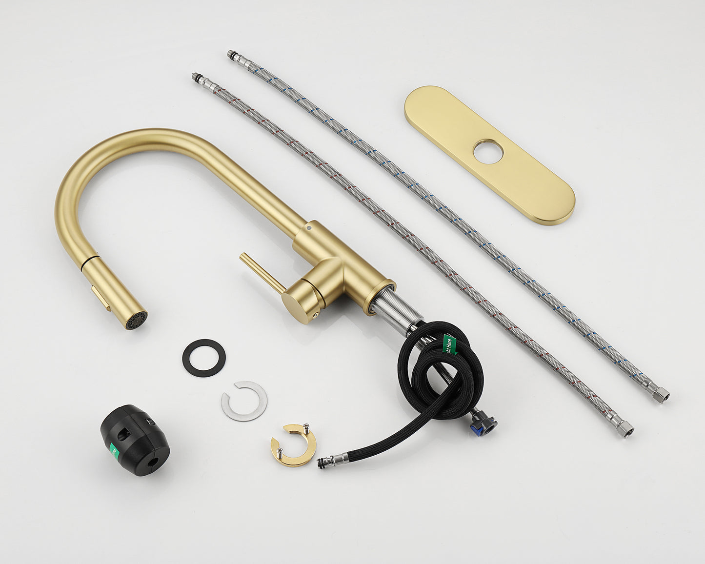 Havin HV601 Brass Kitchen Faucet with Pull Down Sprayer,Brushed Gold Color, Fit for 1 Hole and 3 Holes Deck Mount, Single Handle (Brushed Gold)