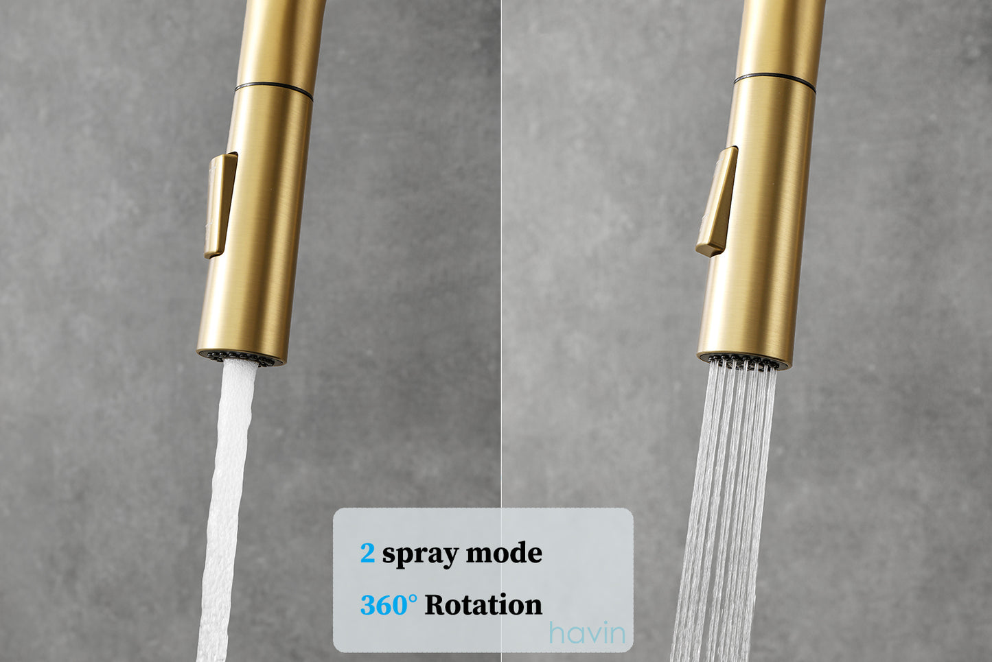 Havin HV601 Brass Kitchen Faucet with Pull Down Sprayer,Brushed Gold Color, Fit for 1 Hole and 3 Holes Deck Mount, Single Handle (Brushed Gold)