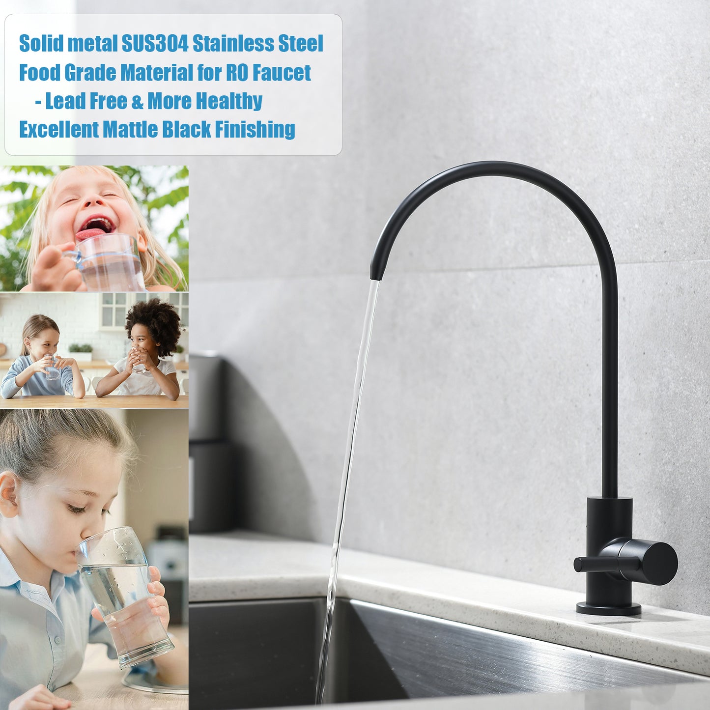 A601 SUS304 Stainless Steel filter faucet - one way drinking water tap (Matte Black)