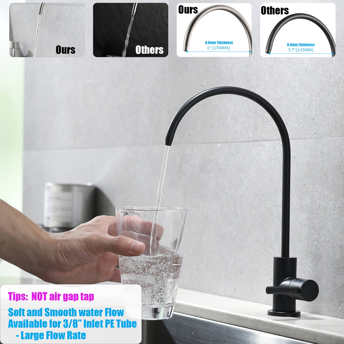 A601 SUS304 Stainless Steel filter faucet - one way drinking water tap (Matte Black)