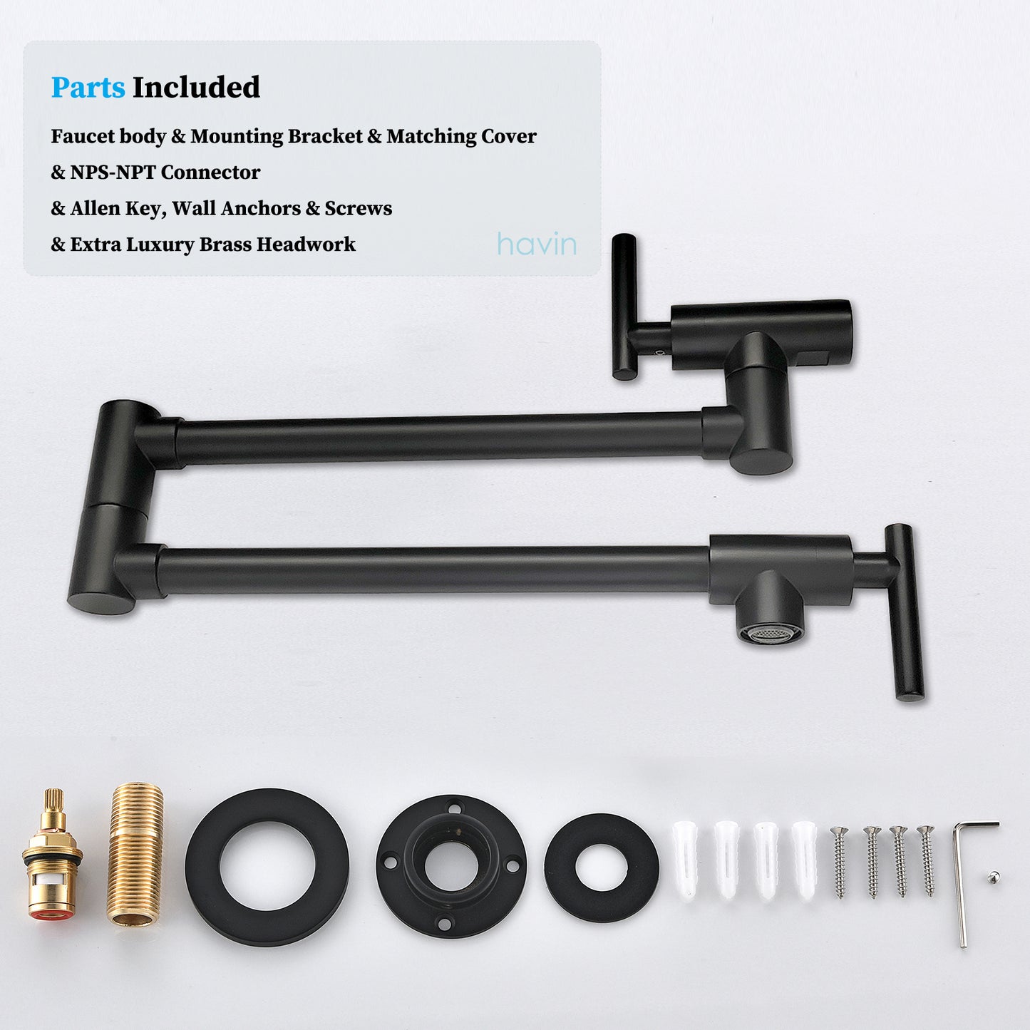 Havin A202 Pot filler faucet wall mount, Upside Down Style, Matte Black