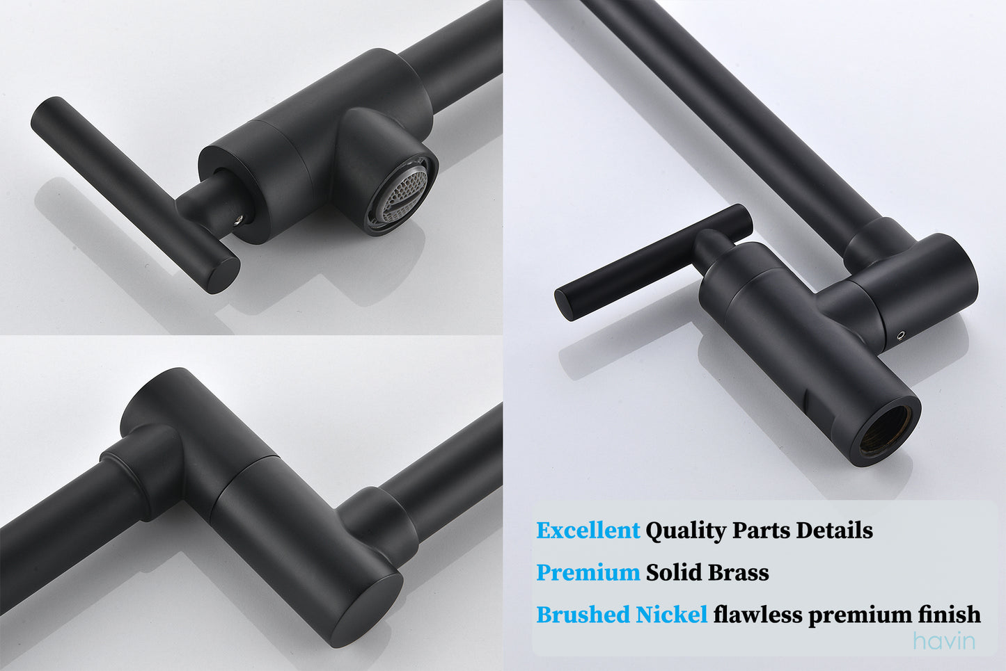 Havin Pot Filler Folding Stretchable Double Joint Swing Arm Matte Black, Wall Mount Kitchen Faucet, Single Hole Two Handle Kitchen Sink Faucet