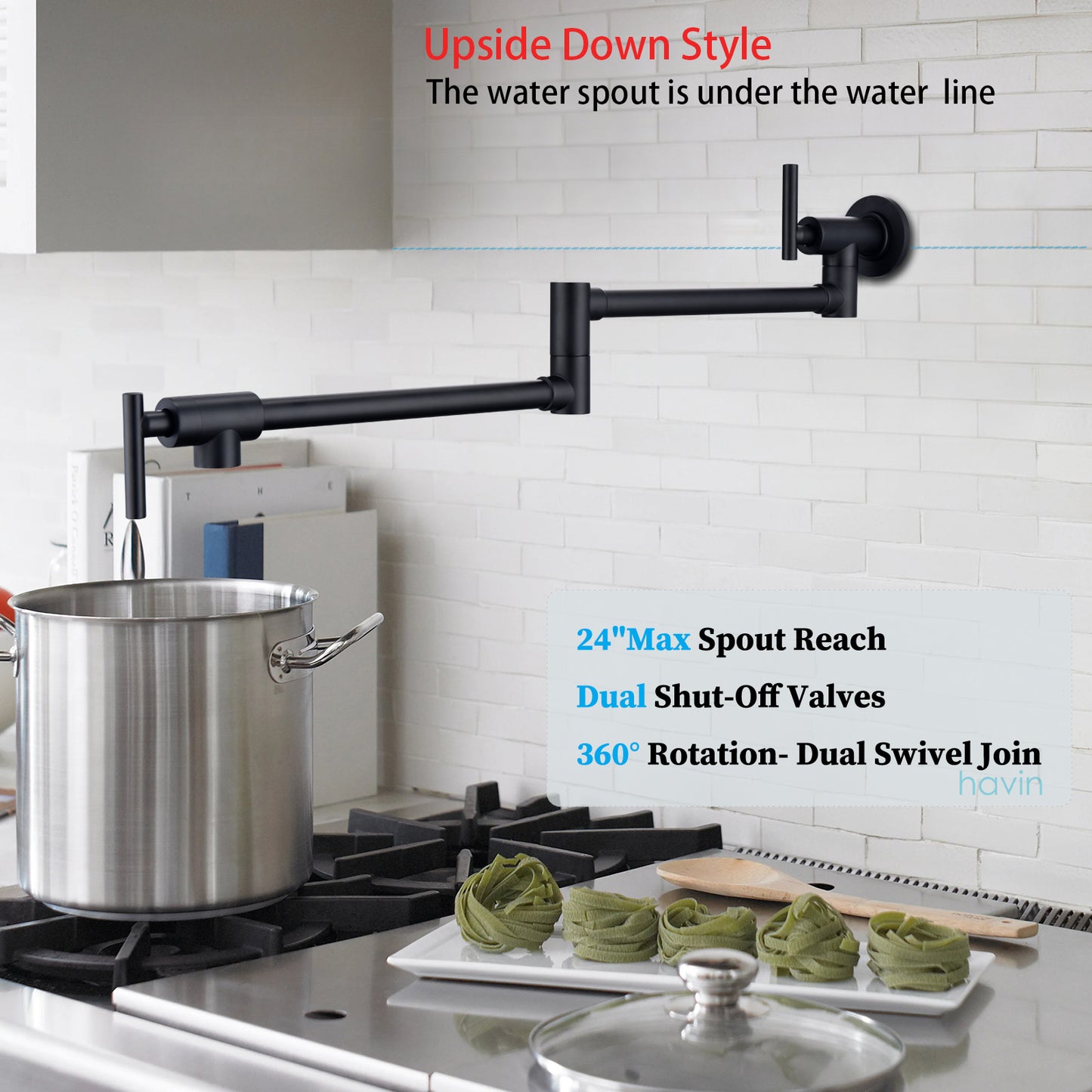 Havin A202 Pot filler faucet wall mount, Upside Down Style, Matte Black