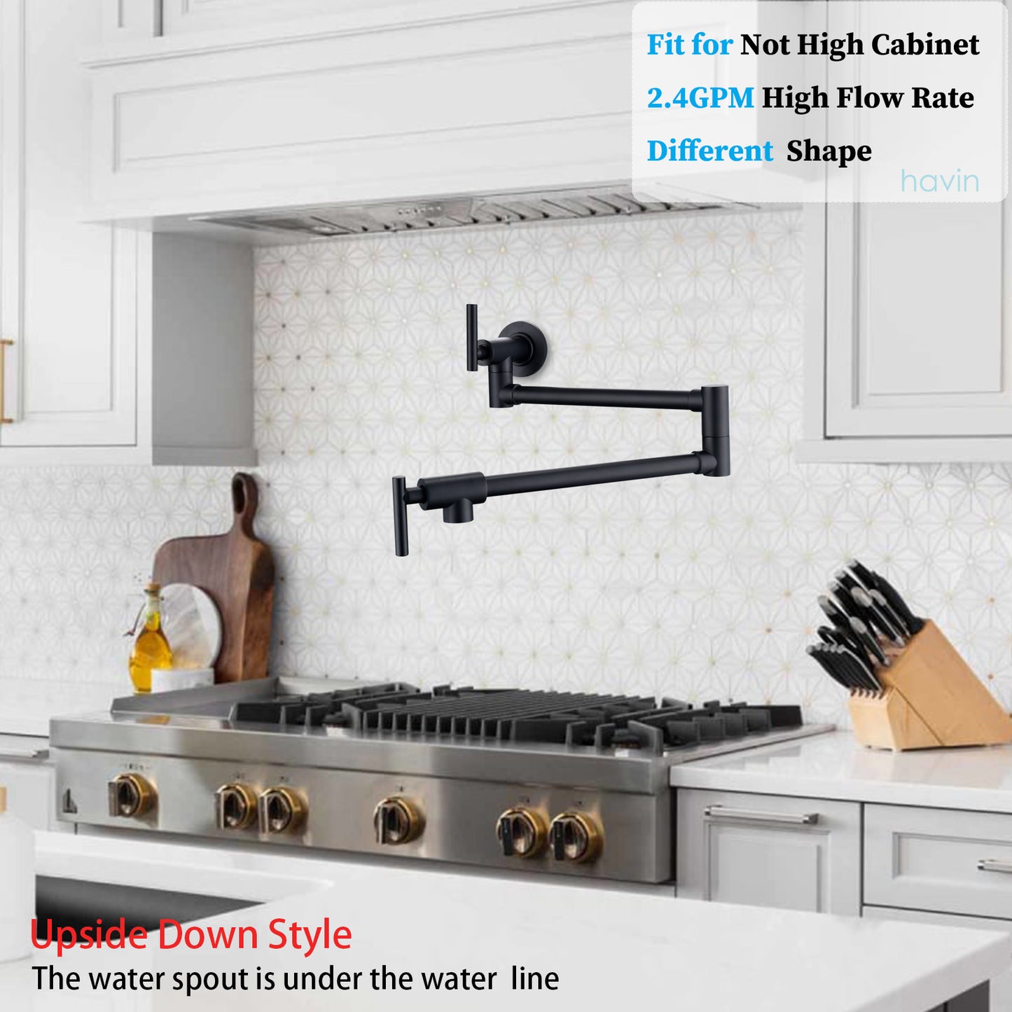 Havin A202 Pot filler faucet wall mount, Upside Down Style, Matte Black