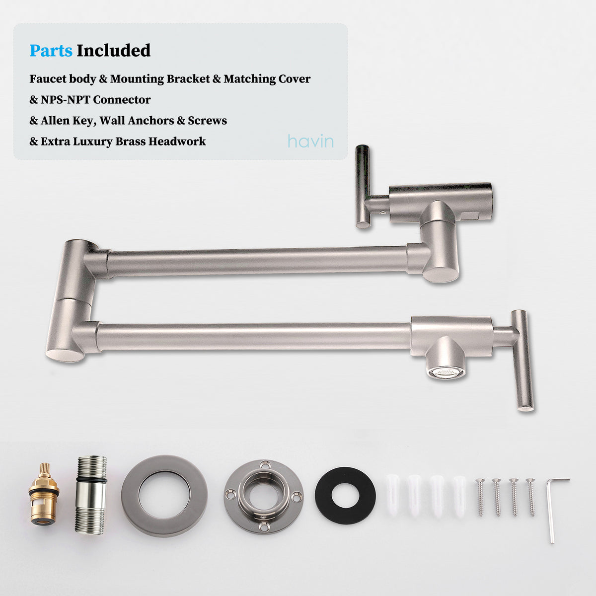 Havin A202 Pot filler faucet wall mount, upside down style (Brushed Nickel)