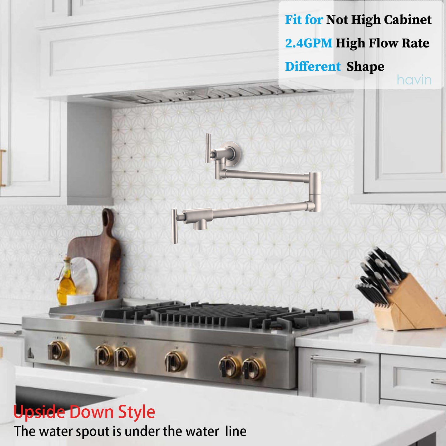 Havin A202 Pot filler faucet wall mount, upside down style (Brushed Nickel)