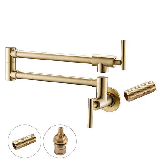 Havin Pot Filler Faucet Wall Mount,with Double Joint Swing Arms,Single Hole, 2 Handles with 2 cartridges to Control Water (Style A A206 Brushed Gold)