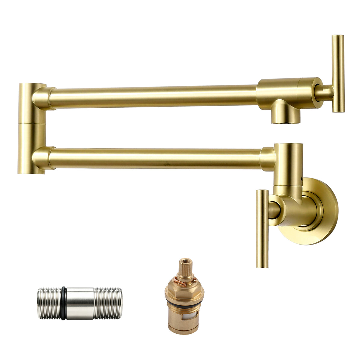 Havin Pot Filler Faucet Wall Mount,with Double Joint Swing Arms,Single Hole, 2 Handles with 2 cartridges to Control Water (Style A Brushed Gold)