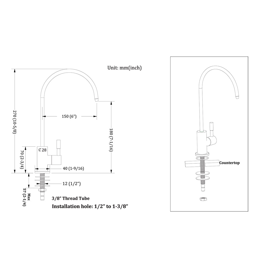 A601 SUS304 Stainless Steel filter faucet - one way drinking water tap (Brushed Gold)