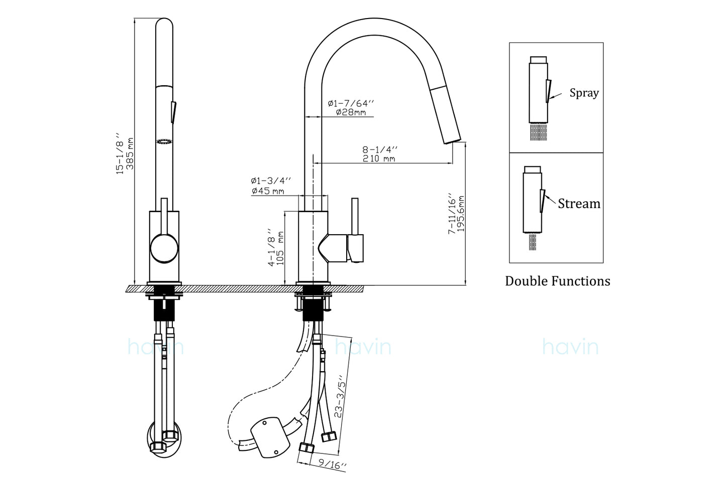 Havin 3 Wege Küchenarmatur Küche,Wasserfilter Wasserhahn für Trinkwasser,360°Drehbar Spültischarmatur aus Edelstahl, Hochdruck 3-In-1 Mischbatterie für Wasserfilter,Gebürstete Politur