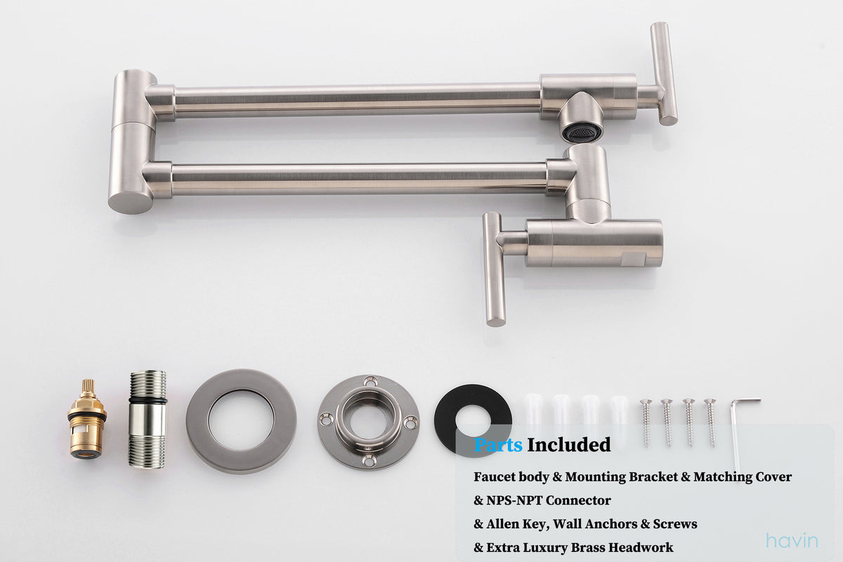 Havin Pot Filler,Pot Filler Faucet Wall Mount,Stainless Steel Material,with Double Joint Swing Arms (Style A Brushed Nickel A203, Brushed Nickel)