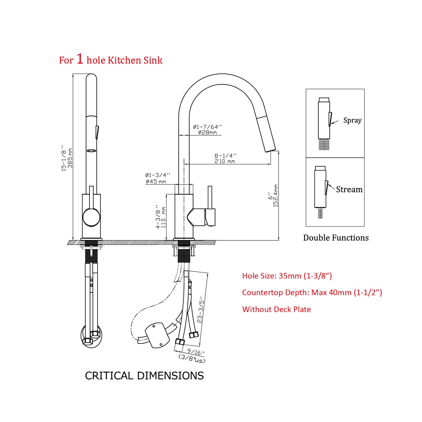 Havin Kitchen Faucet with Pull Down Sprayer, High Arc Stainless Steel Material, with cUPC Ceramic Cartridge,Without Deck Plate,Fit for 1 Hole Kitchen Sink or Laundry Sink, Gold and Black