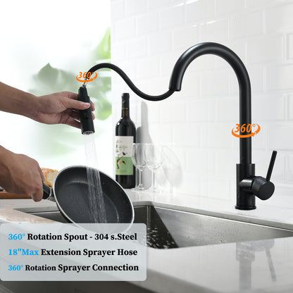 Havin Black Kitchen Faucet with Pull Down Sprayer, High Arc Stainless Steel Material, with cUPC Ceramic Cartridge,Without Deck Plate,Fit for 1 Kitchen Sink or Laundry Sink,Matte Black