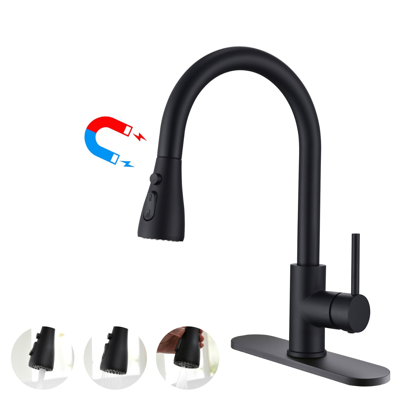 Havin Kitchen Faucet with Pull Down Sprayer Head,Kitchen Faucet Including 10" Deck Plated,(Matte Black)HV502B