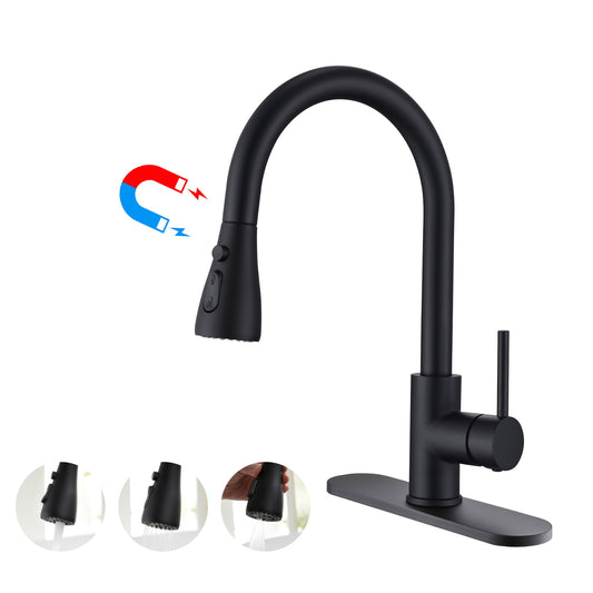 Havin Kitchen Faucet with Pull Down Sprayer Head,Kitchen Faucet Including 10" Deck Plated,(Matte Black)HV502B