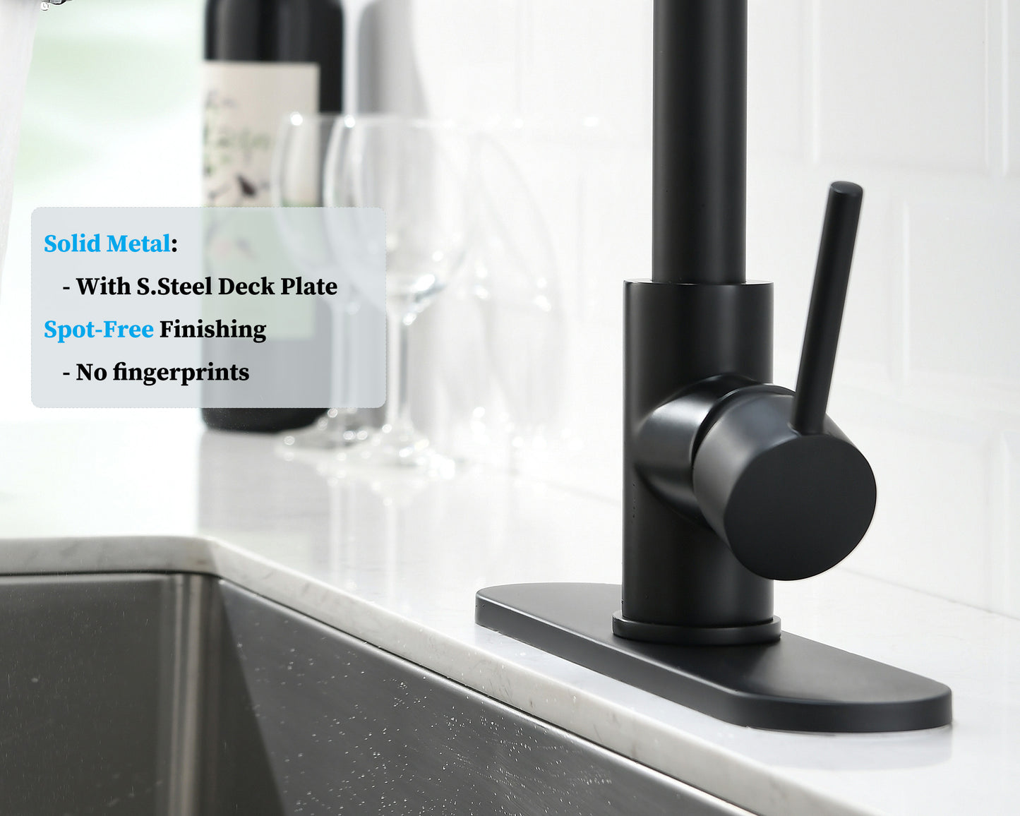 Havin Kitchen Faucet with Pull Down Sprayer Head,Kitchen Faucet Including 10" Deck Plated,(Matte Black)HV502B