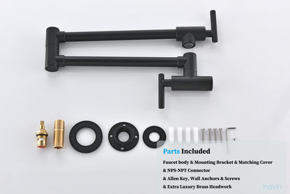 Havin Pot Filler Folding Stretchable Double Joint Swing Arm Matte Black, Wall Mount Kitchen Faucet, Single Hole Two Handle Kitchen Sink Faucet