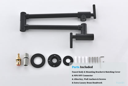 Havin Pot Filler Folding Stretchable Double Joint Swing Arm Matte Black, Wall Mount Kitchen Faucet, Single Hole Two Handle Kitchen Sink Faucet