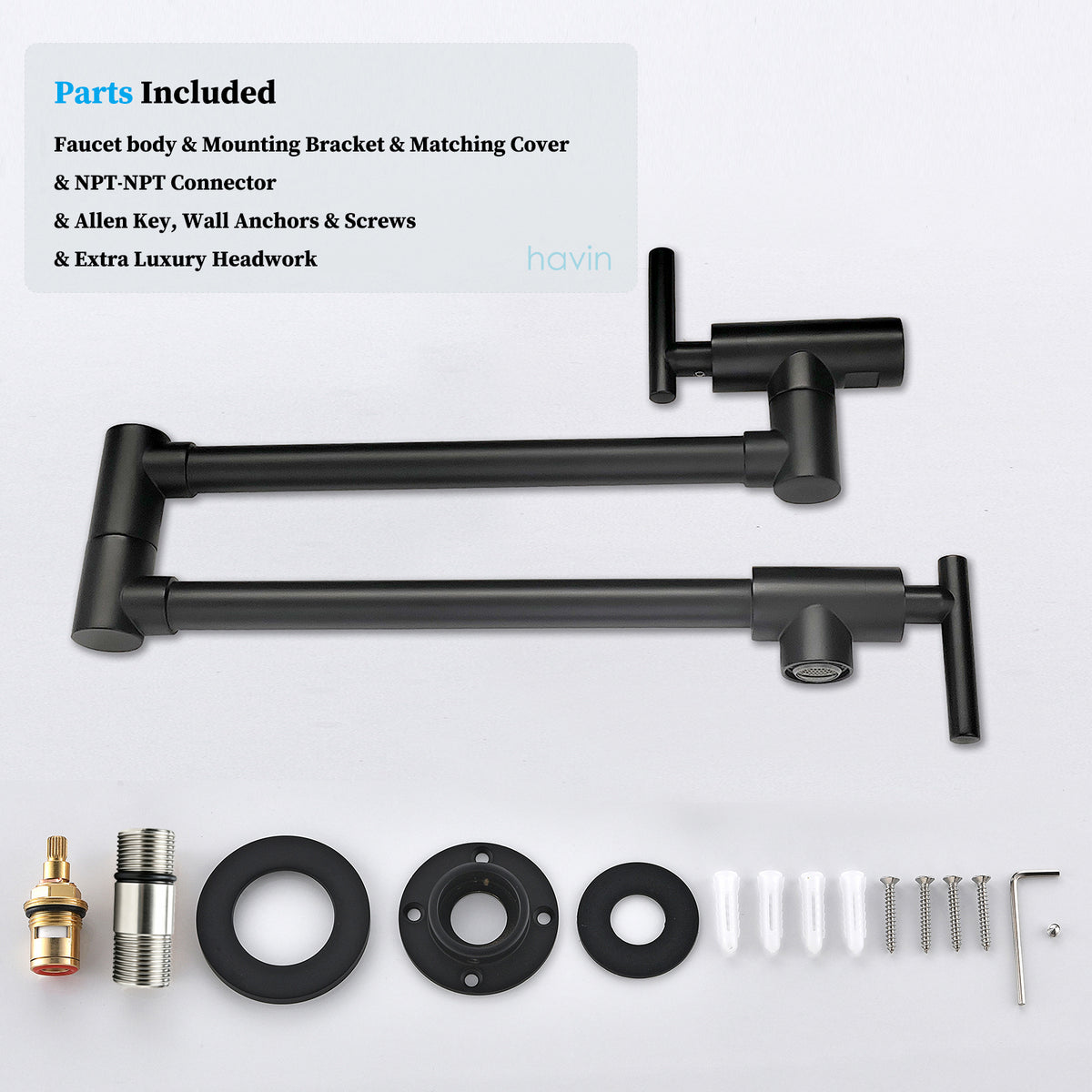 Havin A202 Pot filler faucet wall mount, Upside Down Style, Matte Black