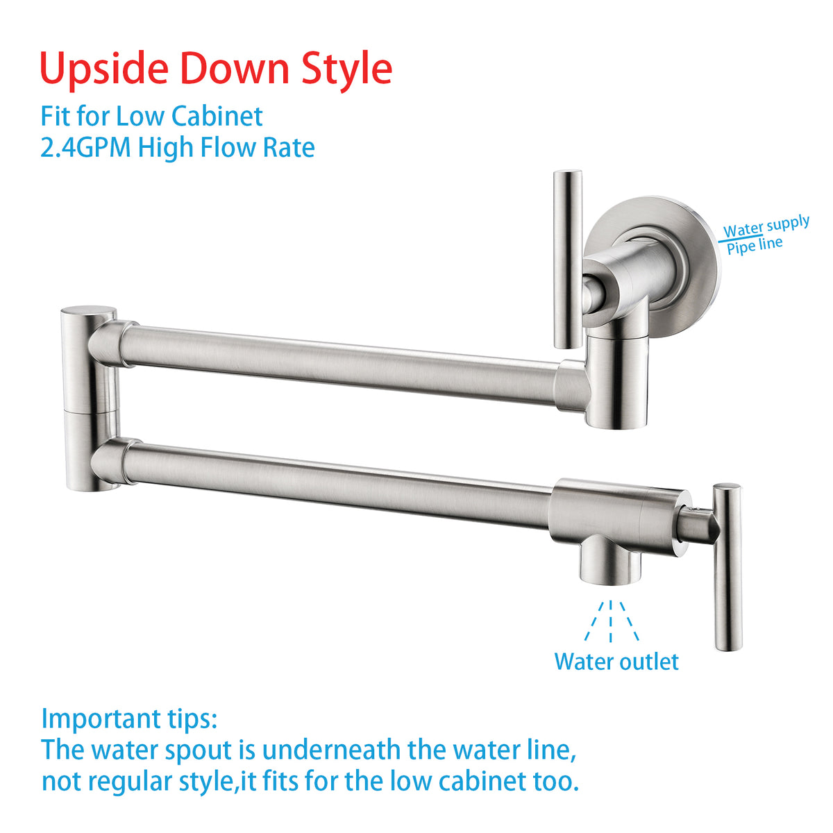 Havin A202 Pot filler faucet wall mount, upside down style (Brushed Ni