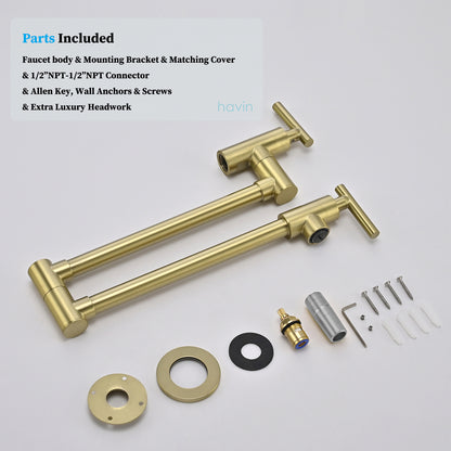 Havin A202 Pot filler faucet wall mount, Upside Down Style, Brushed Gold