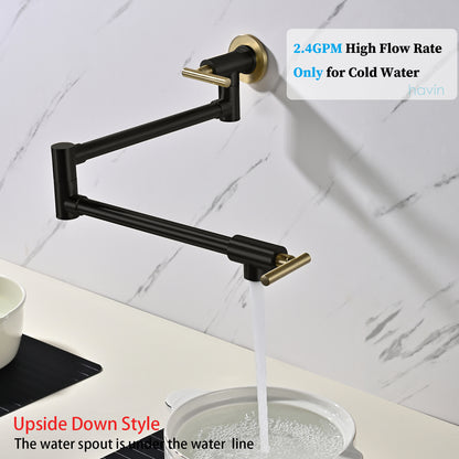 Havin A202 Pot filler faucet wall mount, Stainless Steel Material, Upside Down Style, Brushed Gold and Black (New Structure))